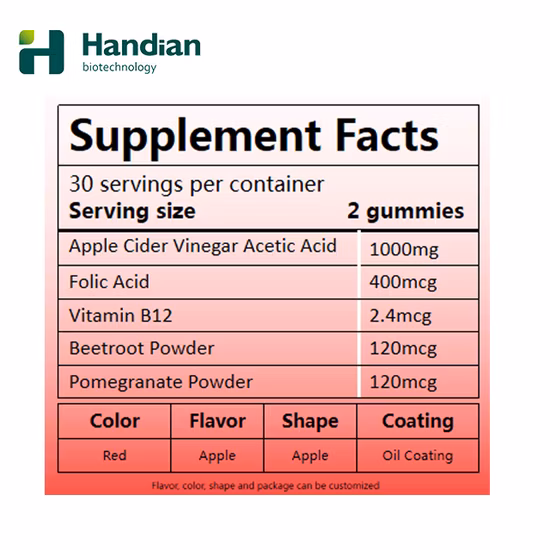OEM Halal Vegane Nahrungsergänzungsmittel, Apfelessig, Bonbons, Vitamine, gesunde Lebensmittel, Gewichtsverlust, Vitamingummi für Gewicht, Entgiftung und Reinigung